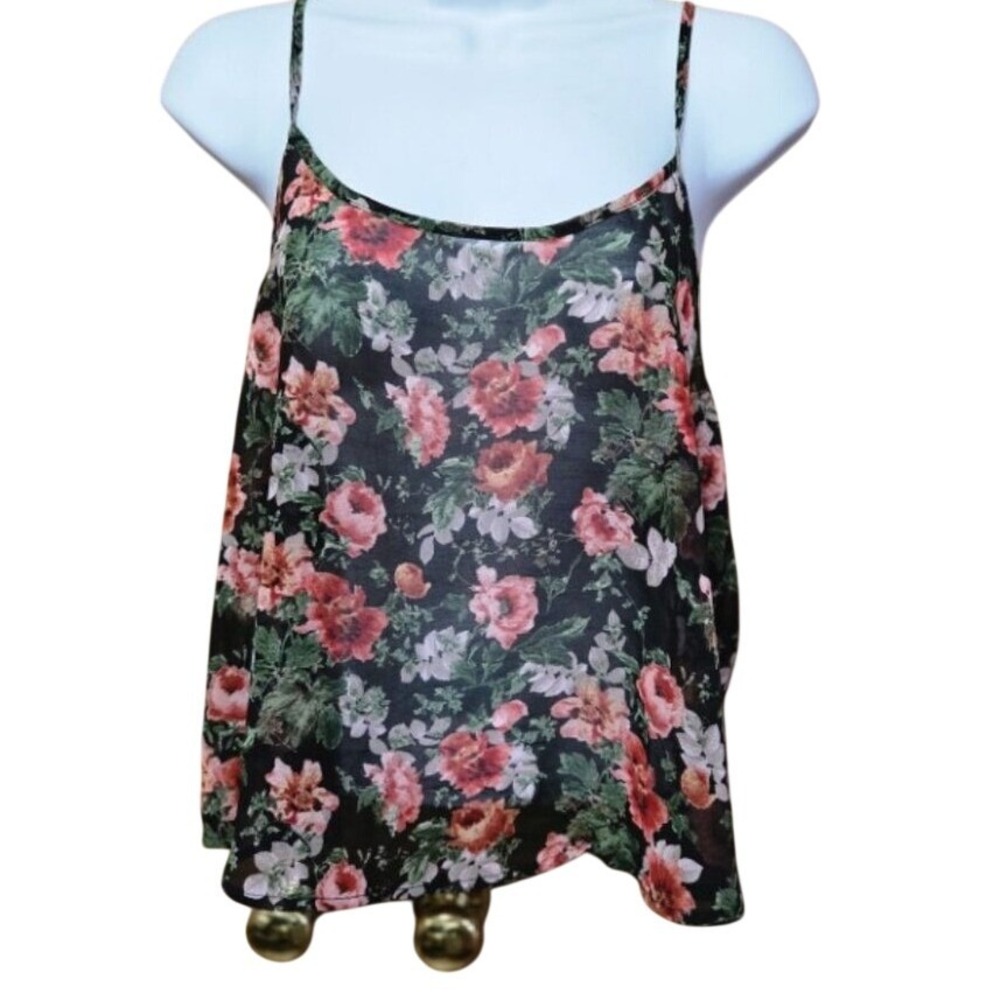 Ambiance Apparel Size Large Floral Tropical Sheer Tank